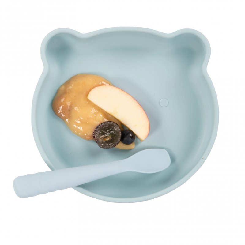 Bo Jungle silikonový talíř s přísavkou Bear Pastel Blue