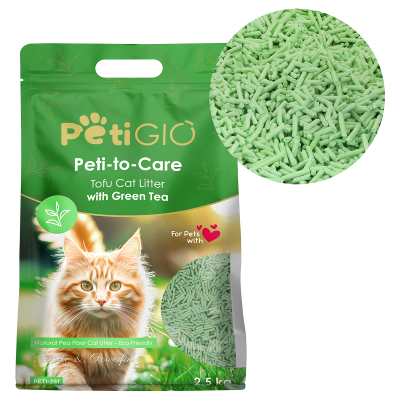 Produkt - Peti-to-Care stelivo pro kočky Tofu Green Tea 2,5kg (cca 6l)
